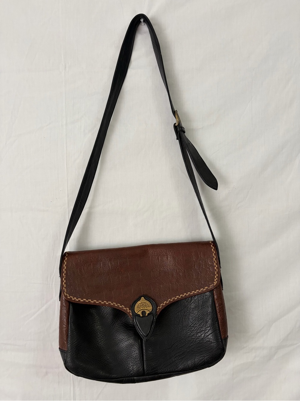 Susan Gail Crossbody Bag Genuine Leather Brown Black Two Tone(B180)